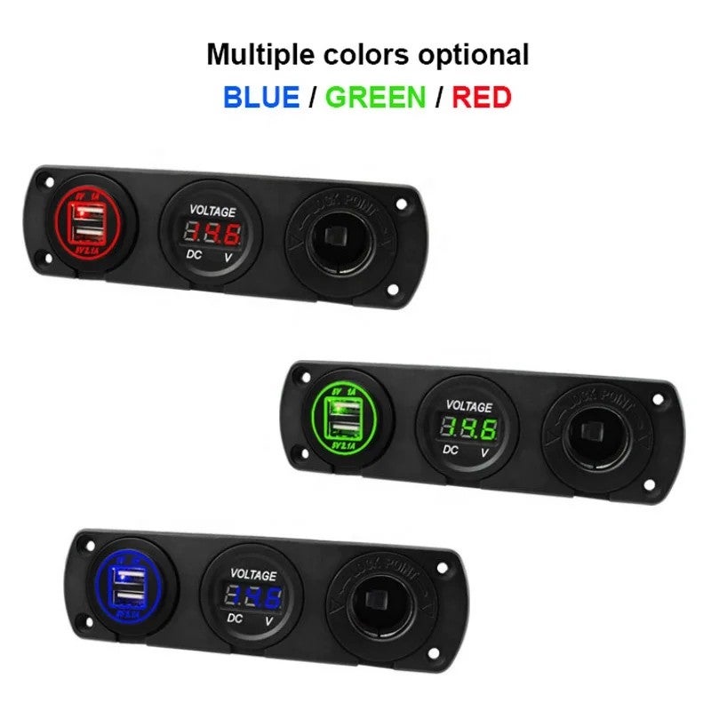 Bluejw 3-in-1 Car Charger Socket Panel: 12V Dual USB Power Outlet, Digital Voltmeter & Cigarette Lighter Adapter - Automobile Charger - Image 5